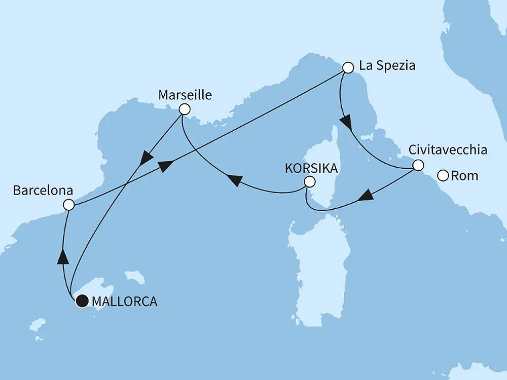 Höhepunkte des Westlichen Mittelmeers - ab/bis Palma - Routenbild